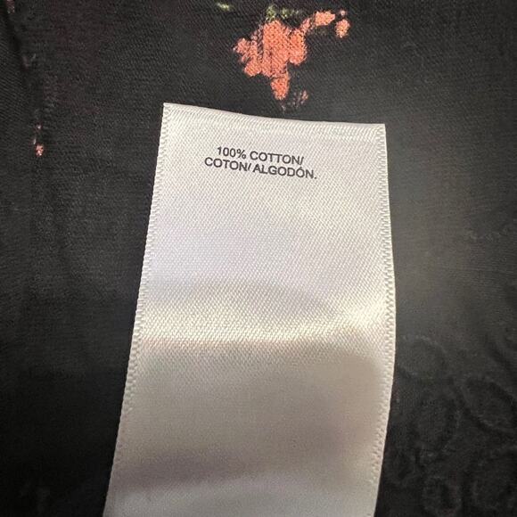 Lucky Brand top black long sleeve button front floral knit & lace hemline Sz XL - Picture 8 of 10